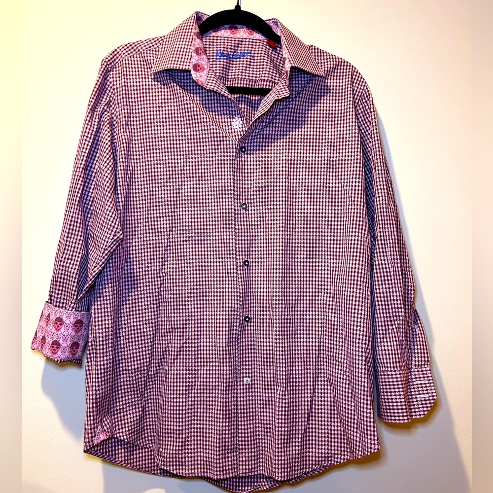 ROBERT GRAHAM Long Sleeve Flip Cuff Shirt Button Mens Size Medium Skull Purple